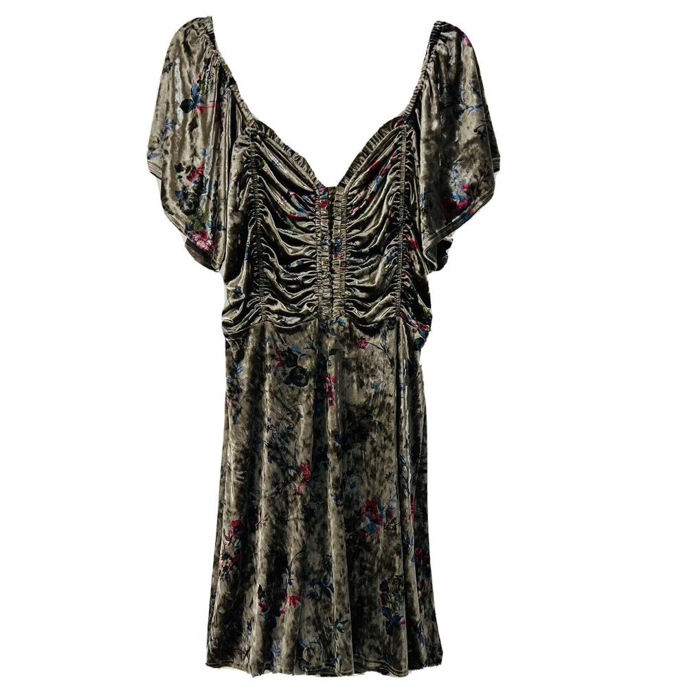 Sugarlips Dress SMALL Women's Velvet Midi Flutter Sleeves Velour Ruched body